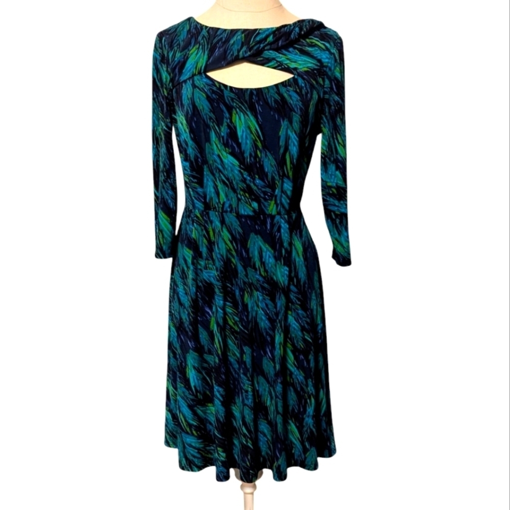 Chetta B‎ Retro Dress Peacock Feather Rockabilly Chest Cut Out Academia